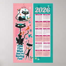 Calendário de Gatos de Meados do Século Poster de