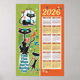 Calendário de Gatos de Meados do Século Poster de