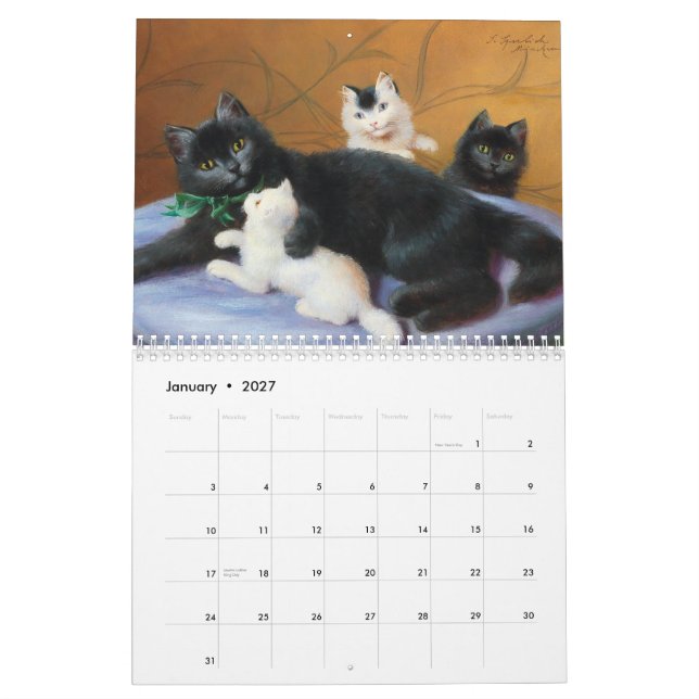 Calendário de Gatos na Arte Clássica (Jan 2027)