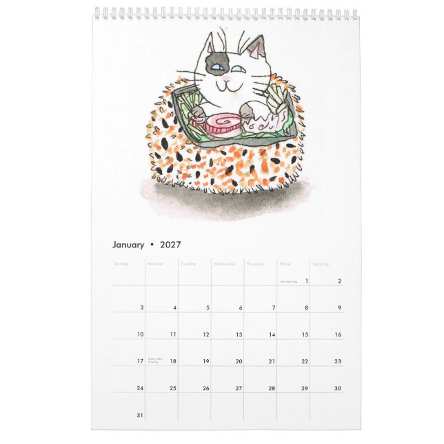 Calendário de Gatos Sushi (Jan 2027)