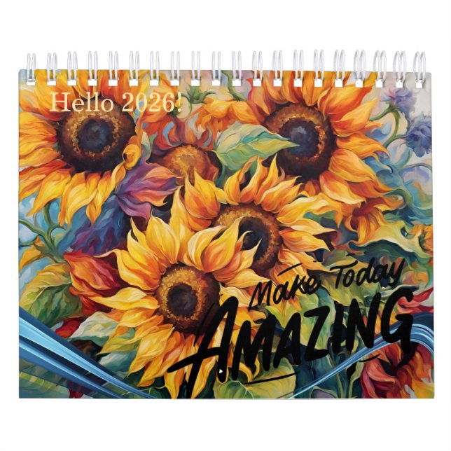 Calendário de girassol moderno e Na moda mensal de (Capa)