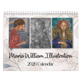 Calendário de ilustrações de Maria William 2026