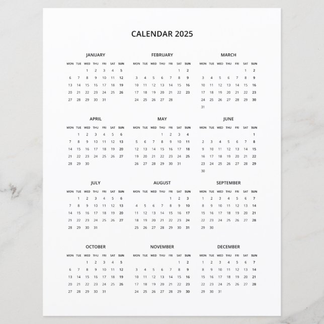 Calendário de Impressão Minimalista Moderno de 202 (Frente)