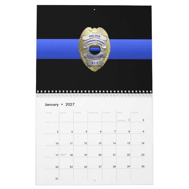 Calendário de Linha Azul Mínima de Despacho 911 co (Jan 2027)