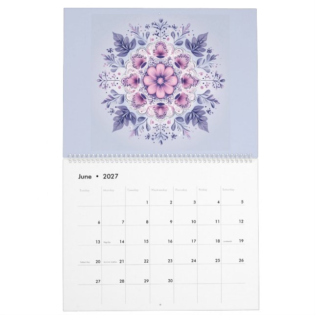 Calendário de Mandala da Serenidade em Bloom (Jun 2027)