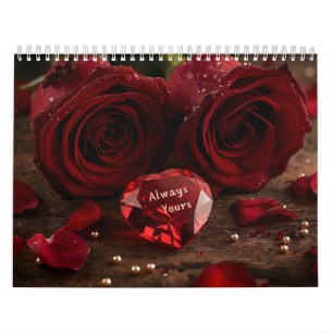Calendário de Mesa Casal Romântico Rosa Vermelha 2