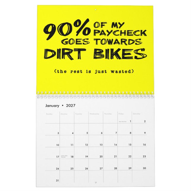 Calendário de Motocross de Bicicleta de Terra. (Jan 2027)