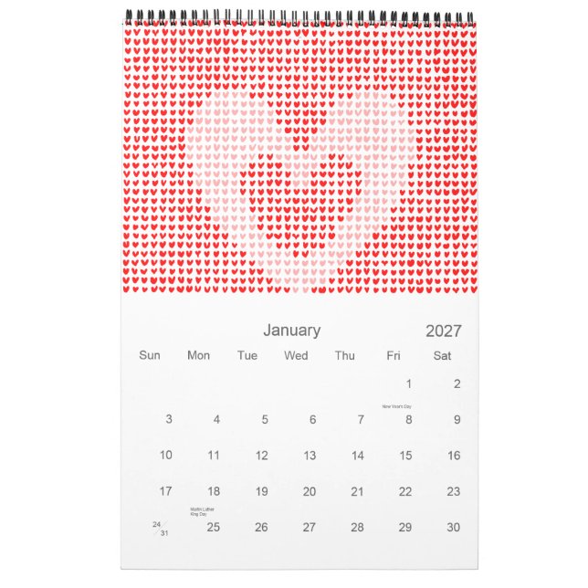 Calendário de muitos corações de 2012 (Jan 2027)
