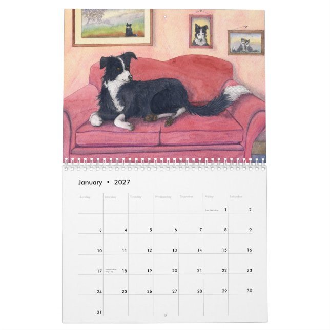 Calendário de mundo de border collie (Jan 2027)