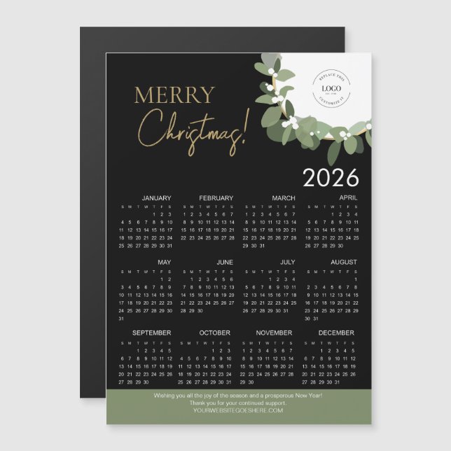 Calendário de Natal Alegre 2026 Preto e Dourado Mo (Frente/Verso)