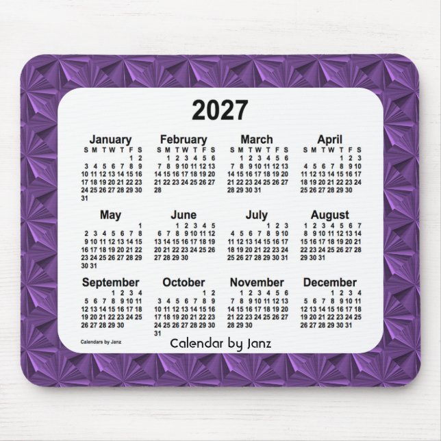 Calendário de Ouros Roxos 2027 por Janz Mouse Pad (Frente)