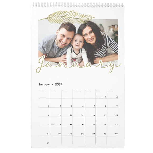 Calendário de Página de Solteiro de Folha de inver (Jan 2027)