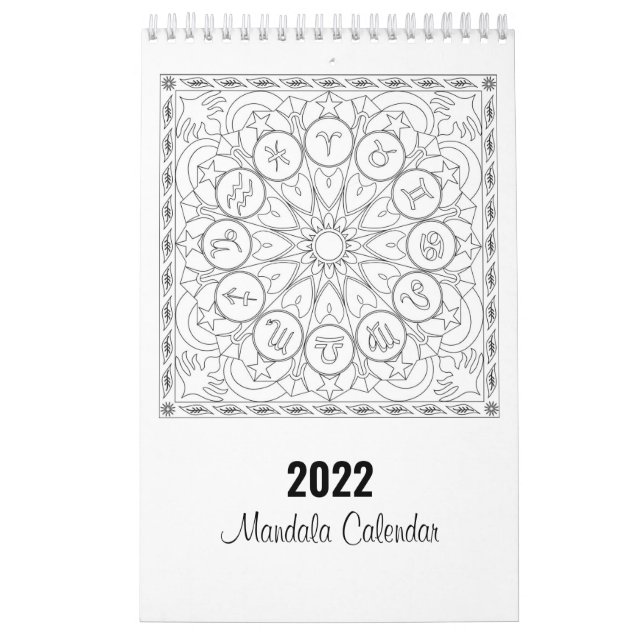 Calendário de Páginas de Coloração Mandala em Pret (Capa)