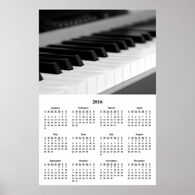 Calendário de Parede 2016 Belo Poster de Piano de  (Frente)