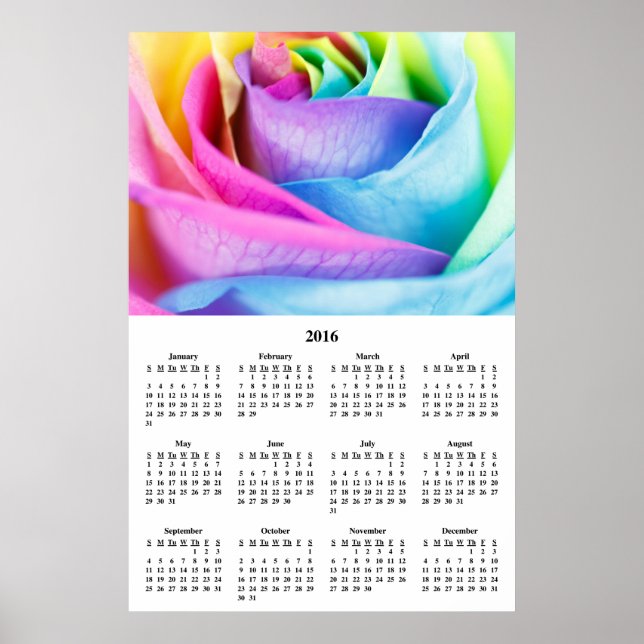 Calendário de Parede 2016 Poster Rosa Arco-íris (Frente)