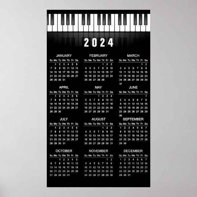 Calendário de Parede 2024 Teclado de Piano Poster (Frente)