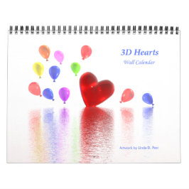 Calendário de Parede 3D Corações
