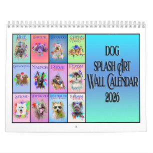 Calendário de Parede Arte Colorida de Cachorro 202