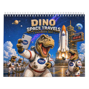 Calendário de Parede Astronauta Dinossauro Engraça