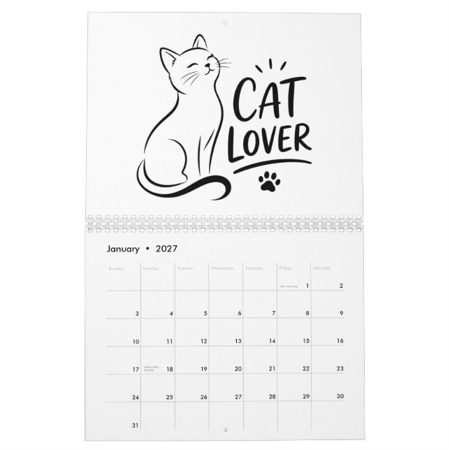 Calendário de Parede Cute Cat Lover 2027 (Jan 2027)