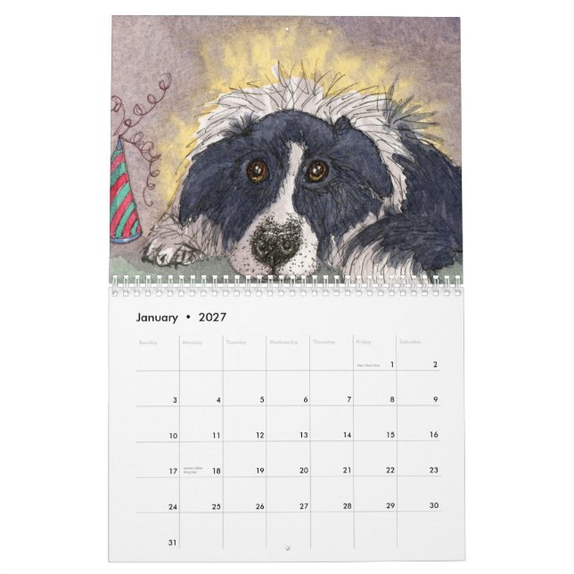 Calendário de parede da vida de border collie (Jan 2027)