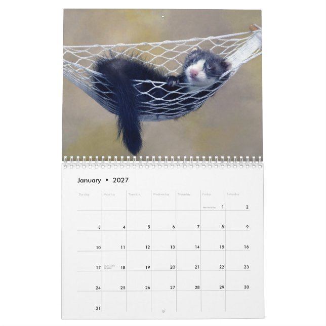 Calendário de parede das doninhas (Jan 2027)
