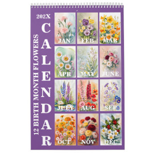 Calendário de Parede de 12 Flores do Mês de Nascim