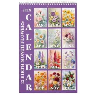 Calendário de Parede de 12 Flores do Mês de Nascim