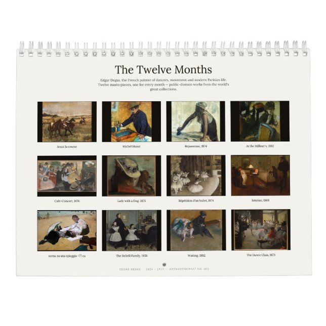 Calendário de Parede de Arte Fina Edgar Degas (Verso)