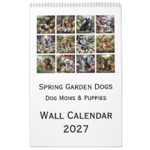 Calendário de Parede de Cães no Jardim de Primaver