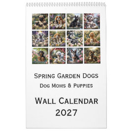 Calendário de Parede de Cães no Jardim de Primaver