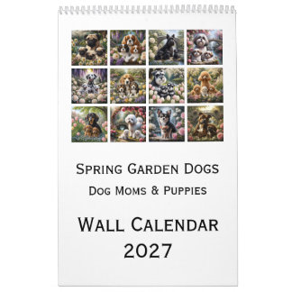 Calendário de Parede de Cães no Jardim de Primaver