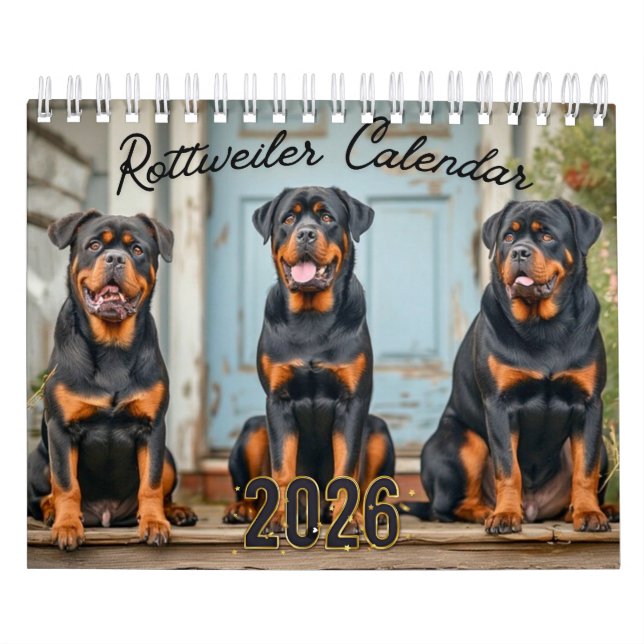 Calendário de Parede de Cães Rottweiler 2026 (Capa)