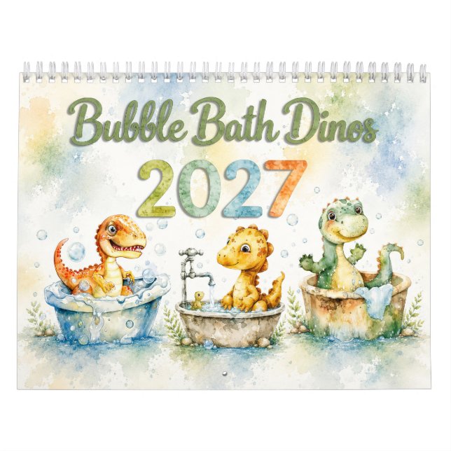 Calendário de Parede de Dinossauros Bebês em Aquar (Capa)