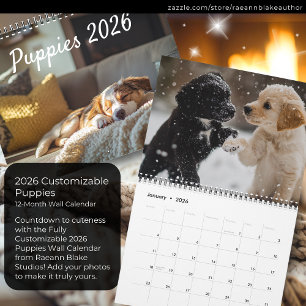 Calendário de Parede de Filhotes de Cachorro 2026