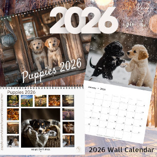 Calendário de Parede de Filhotes de Cachorro 2026