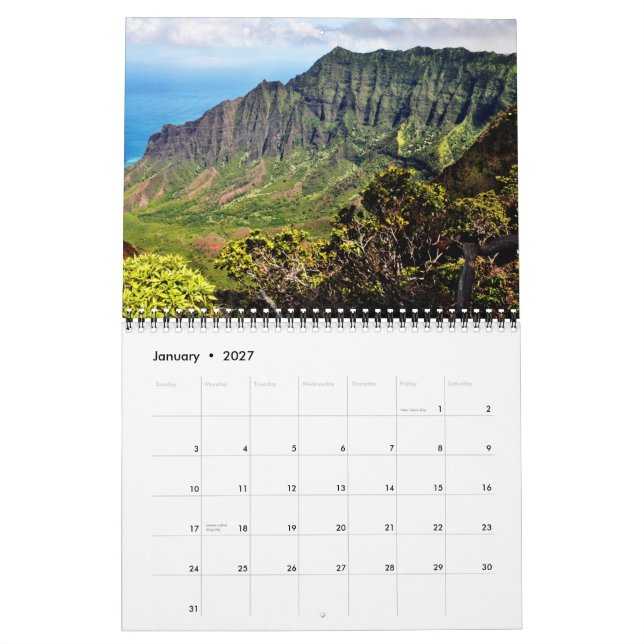 Calendário de parede de Kauai (Jan 2027)