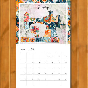Calendário de Parede de Máquina de Costura com Pad