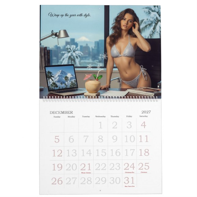 Calendário de Parede de Negócios de Biquíni Modelo (Dez 2027)