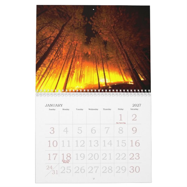 Calendário de parede do fogo das chamas (Jan 2027)
