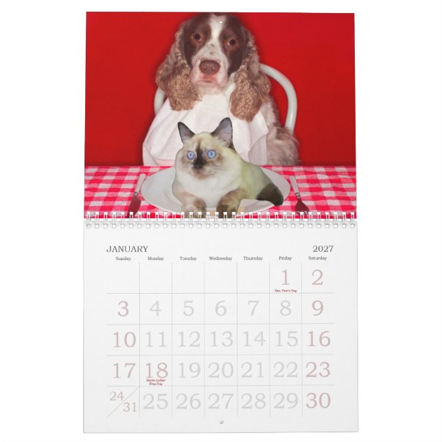 Calendário de parede do moedor do gato (Jan 2027)