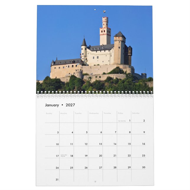 Calendário de parede dos castelos (Jan 2027)