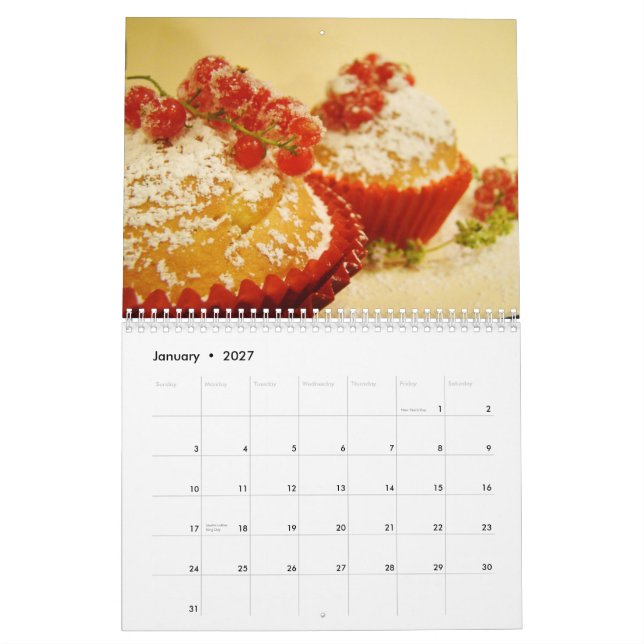 Calendário de parede dos cupcakes (Jan 2027)