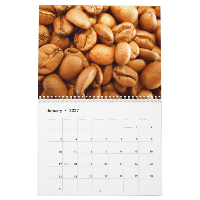 Calendário de parede dos feijões de café (Jan 2027)