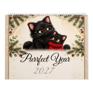 Calendário de Parede Família de Gato Preto Aconche