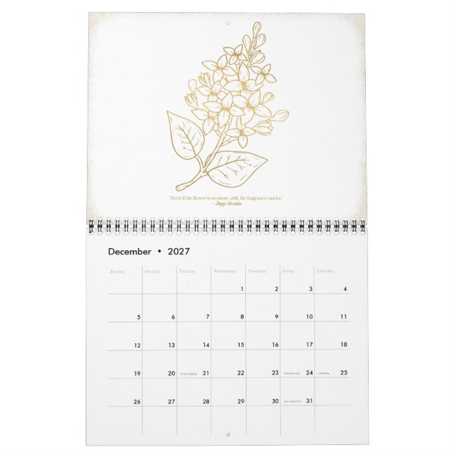 Calendário de Parede Floral 2023 | DOURADO (Dez 2027)