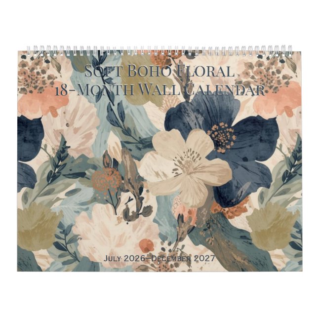 Calendário de Parede Floral Soft Boho de 18 Meses (Capa)