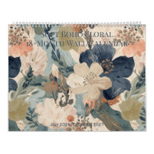 Calendário de Parede Floral Soft Boho de 18 Meses