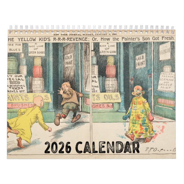 Calendário de Parede Kid Amarelo Vintage 2026 (Capa)