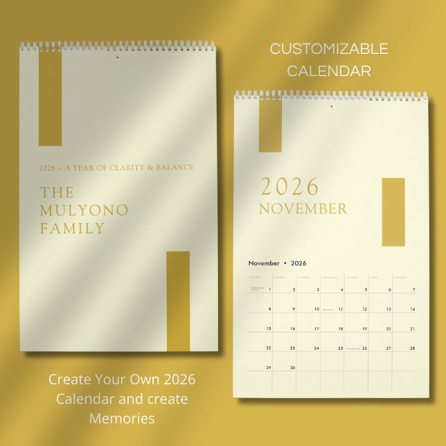 Calendário de Parede Minimalista Moderno 2026 em O (Criador carregado)